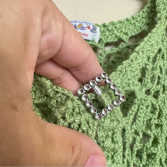 Vintage Hand Crochet Knit Vest Women’s Medium Green Sweater Sleeveless Boho - Picture 6 of 16